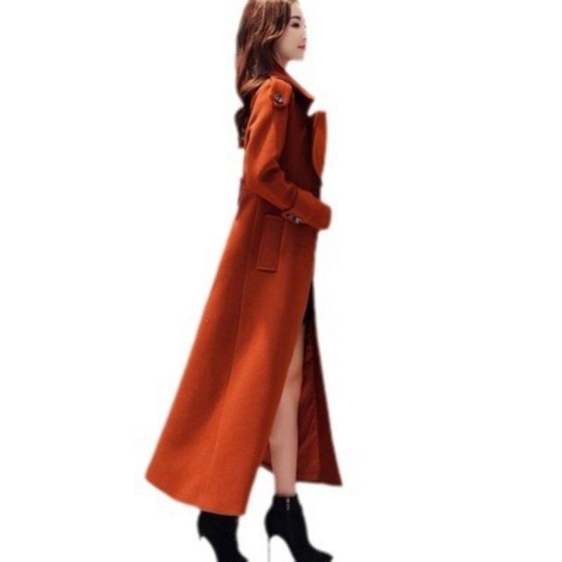 Langer Wollmantel für den Winter für Damen, neuer Mantel mit Taille im koreanischen Stil, verdickter knielanger Wollmantel L von Joom DACH