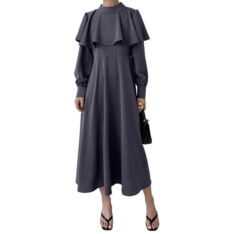 Langes Kleid für Damen, einfarbig, Baumwolle, locker, lässig, langärmelig, vielseitig, Hemdrock L von Joom DACH