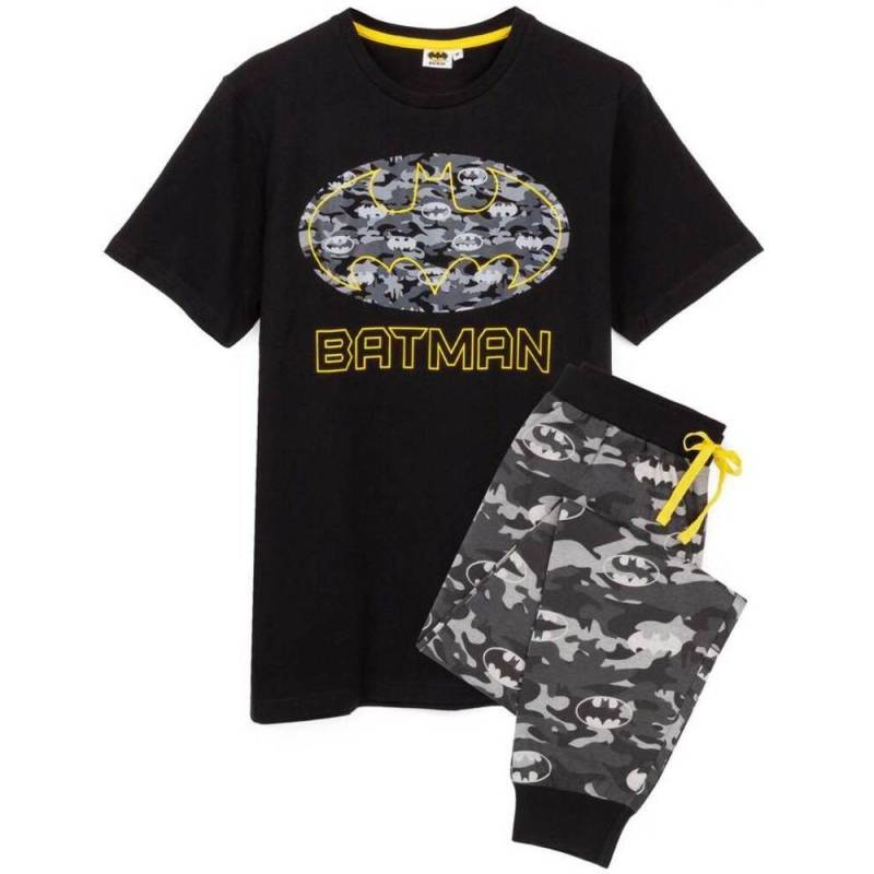 Langes Pyjama-Set mit Batman-Logo in Camo-Optik für Herren S grau/schwarz von Joom DACH
