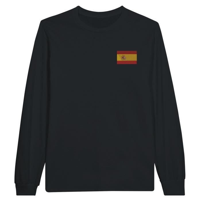 Langes T-Shirt mit Drapeau de l'Espagne und Stickerei in Schwarz von Joom DACH