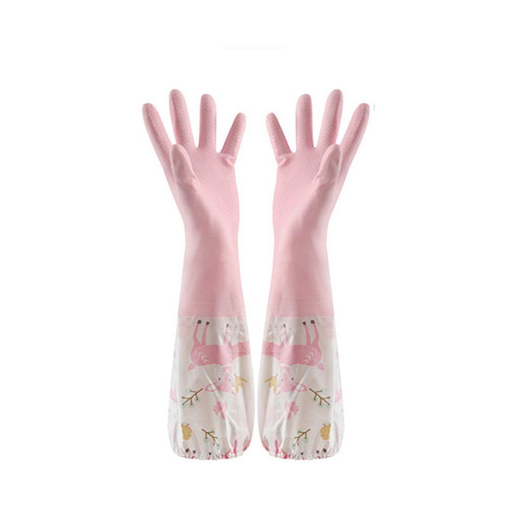 Langlebige Haushaltsreinigungs-Plüsch-Gummiband-Küchenzubehör-Geschirrspülwerkzeuge-Ärmelhandschuhe L-single layer rosa von Joom DACH
