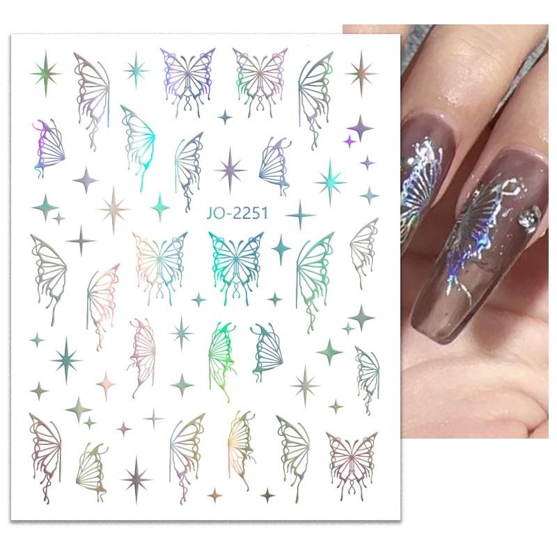 Laser-Nagelaufkleber, Schmetterlings-Herz-Stern-Design, selbstklebende Slider-Abziehbilder, Nagelkunst-Aufkleber, Maniküre-Dekorationen von Joom DACH