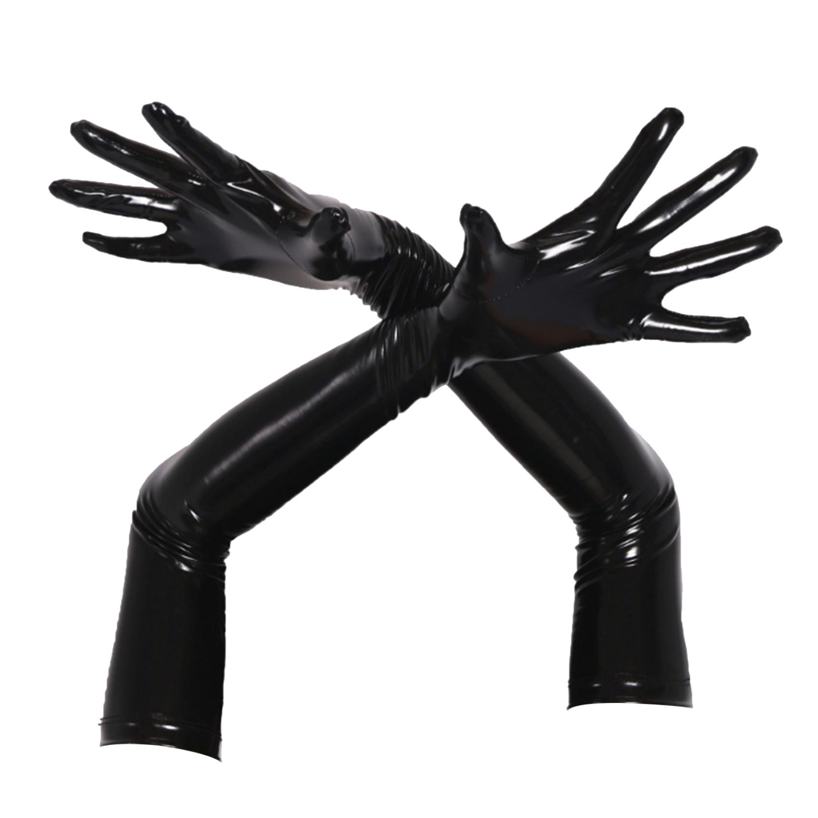 Latexhandschuhe aus Lackleder im Wet-Look, armlange Handschuhe für Abendkleider für Männer und Frauen M schwarz von Joom DACH
