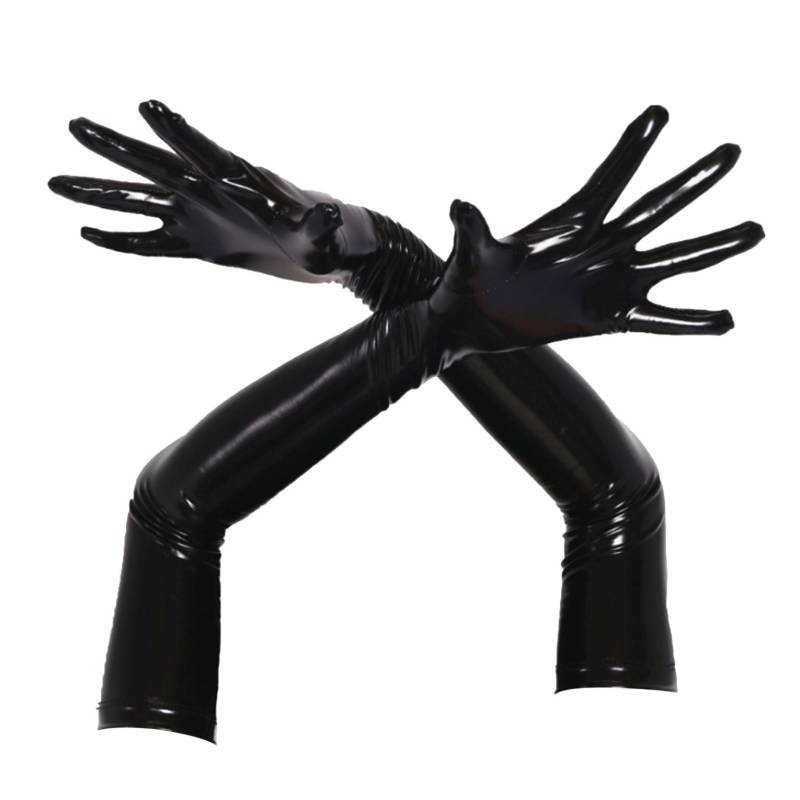 Latexhandschuhe aus Lackleder im Wet-Look, armlange Handschuhe für Abendkleider für Männer und Frauen M schwarz von Joom DACH