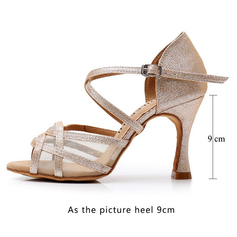 Latin Dance Schuhe DILEECHI Frauen Pailletten Tuch Tango Schuhe Absatz 9 cm Salsa Performance Gesellschaftstanz Schuhe Weiche Sohle 39 von Joom DACH