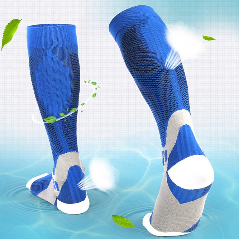 Laufkompressions-Fußballsocken, Strümpfe, 20–30 mmHg, für Männer und Frauen, Sportsocken für Marathon, Radfahren, Fußballsocken L/XL blau von Joom DACH