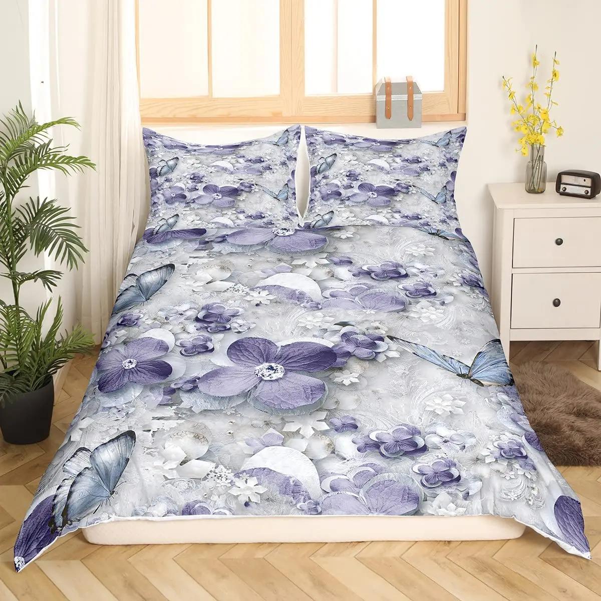 Lavendel Bettbezug Set King Size Lila Blume Romantisches und Schönes Bettwäscheset für Mädchen Frauen 2/3tlg. Polyester Steppdeckenbezug 70x133cm 2pcs von Joom DACH