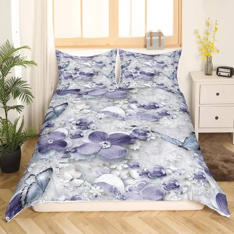 Lavendel Bettbezug Set King Size Lila Blume Romantisches und Schönes Bettwäscheset für Mädchen Frauen 2/3tlg. Polyester Steppdeckenbezug 70x133cm 2pcs von Joom DACH