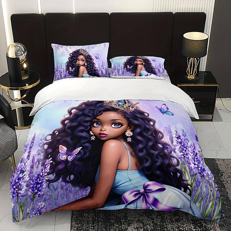 Lavendel Mädchen Bettwäsche Set Kawaii Bettwäsche Set Einzel Doppelgröße Heimdeko Für Mädchen Kinder Cartoon Niedliche Katze Bettbezug Set EU Single 135x200cm von Joom DACH