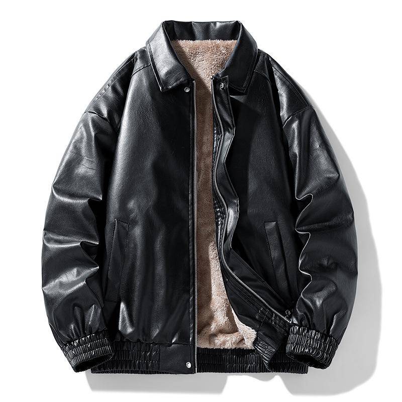 Lederjacke für Herren, Amerikanischer Retro-Stil, mit lockerem und lässigem Kragen und Plüsch, vielseitige wasserdichte und winddichte PU-Lederjacke M schwarz Lederjacke für Herren, Amerikanischer Retro-Stil, mit lockerem und lässigem Kragen und Plüsch, vielseitige wasserdichte und winddichte PU-Lederjacke M schwarz von Joom DACH
