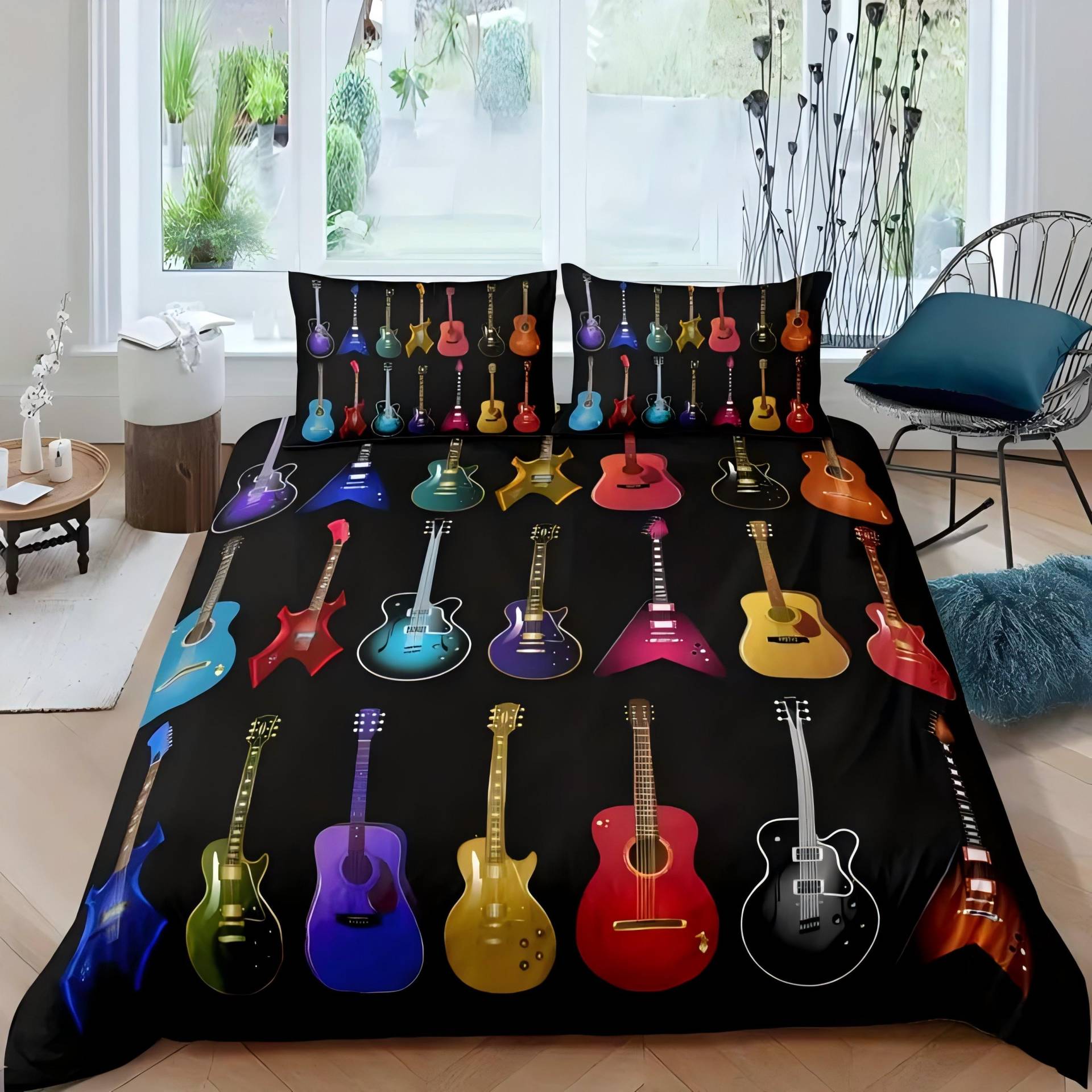 Lebendige mehrfarbige Gitarreninstrumente 3D-gedruckter Quiltbezug Heimtextilien Bettbezug-Set(1 Bettbezug+1/2 Kissenbezüge) EU single(135x200cm) von Joom DACH