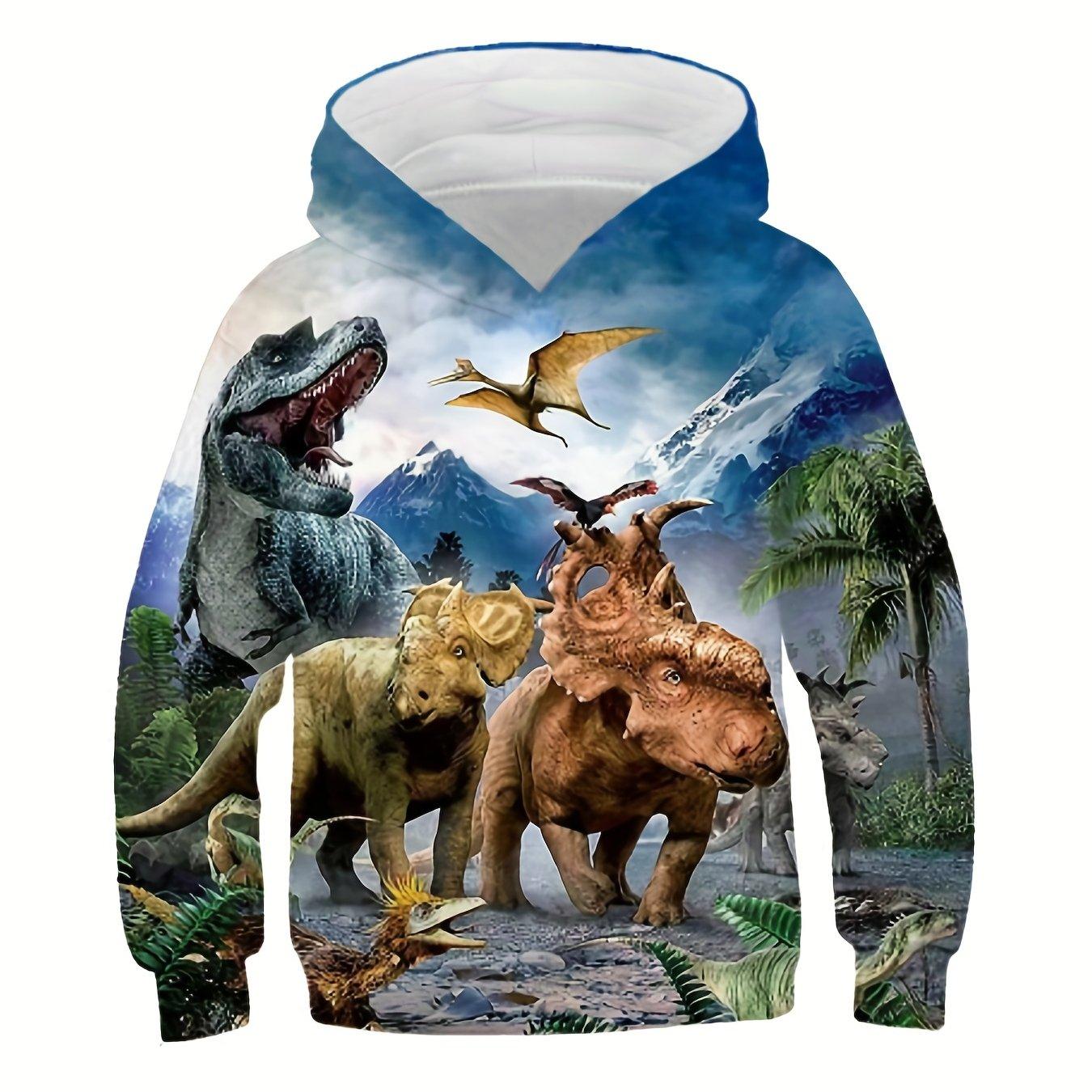 Lebendiges Kapuzensweatshirt mit Dinosaurier-Grafik für Kinder – weich, gemütlich, 3D-Design, Schulterpullover-Stil, Geschenkidee für Jungen und Mädchen 120 von Joom DACH
