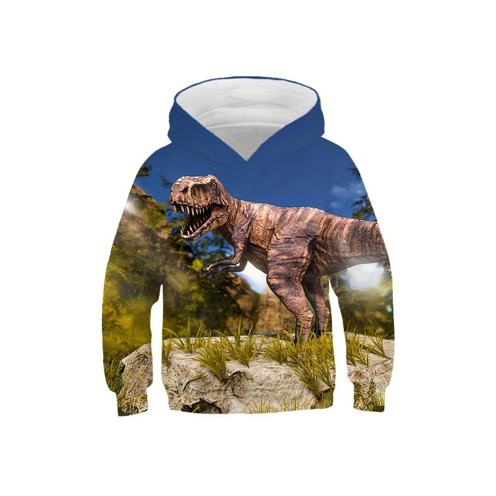 Lebendiges Kapuzensweatshirt mit Dinosaurier-Grafik für Kinder – weich, gemütlich, 3D-Design, Schulterpullover-Stil, Geschenkidee für Jungen und Mädchen 120 von Joom DACH