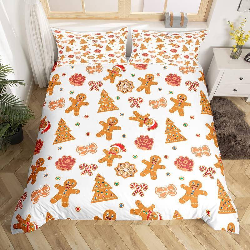 Lebkuchenmann Weihnachts-Thema Bettbezug Weihnachten Bettdeckenbezug Cartoon Schneemann Weihnachtsbaum Bettwäsche-Set Rosa Steppdeckenbezug EU Double(200x200cm) von Joom DACH