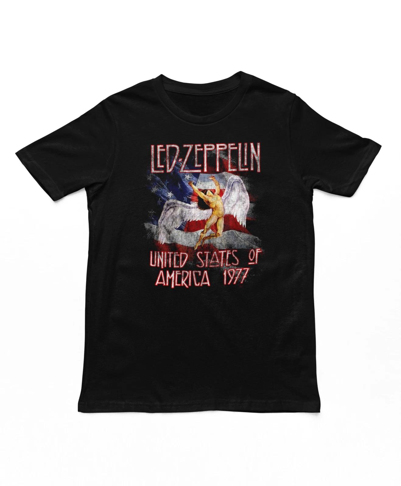 Led Zeppelin USA 77 Mit Flagge T-Shirt Herren Rock and Roll Musik Band T-Shirt Schwarz M von Joom DACH