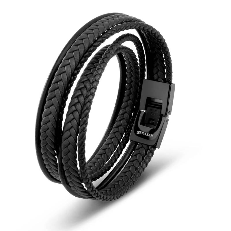 Leder-Armband 46cm Schwarz Armband Herren Geflochtenes Wickel-Seil Mann Männer Männlich Junge Jungen Herren-Armbänder Schmuck Magnet Zubehör [SERASAR] Geschenkbox schwarz von Joom DACH