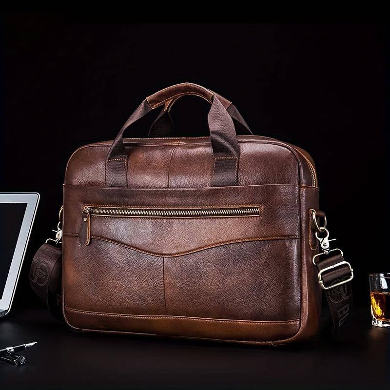 Leder Business Dokumententasche mit großer Kapazität - Herren Top Layer Rindsleder Tragbare Reise Schulter Crossbody Tasche braun von Joom DACH