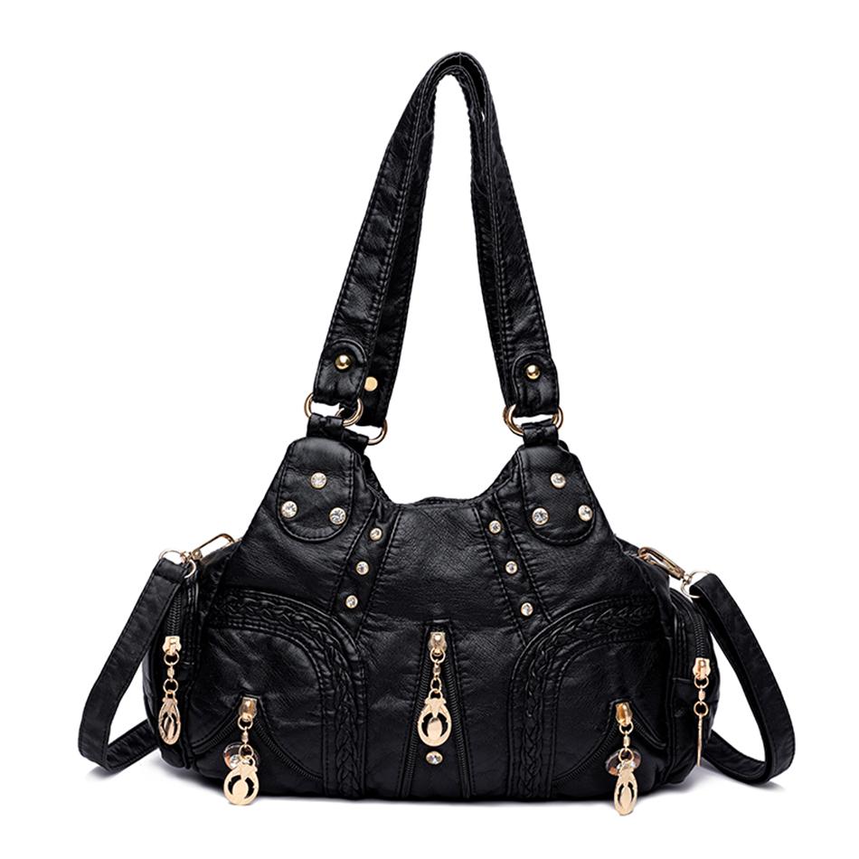 Leder Casual Umhängetaschen für Frauen 2024 Damen Luxus Designer Tote Handtasche Top-Griff Hohe Qualität Schulter Tasche Sac A Main schwarz von Joom DACH