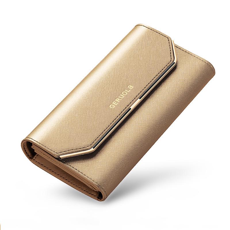 Leder Damen Geldbörse Neue Geldbörse Damen Lange Große Kapazität Multi-Karten-Position Clutch Bag Leder Geldbörse Handytasche gold von Joom DACH