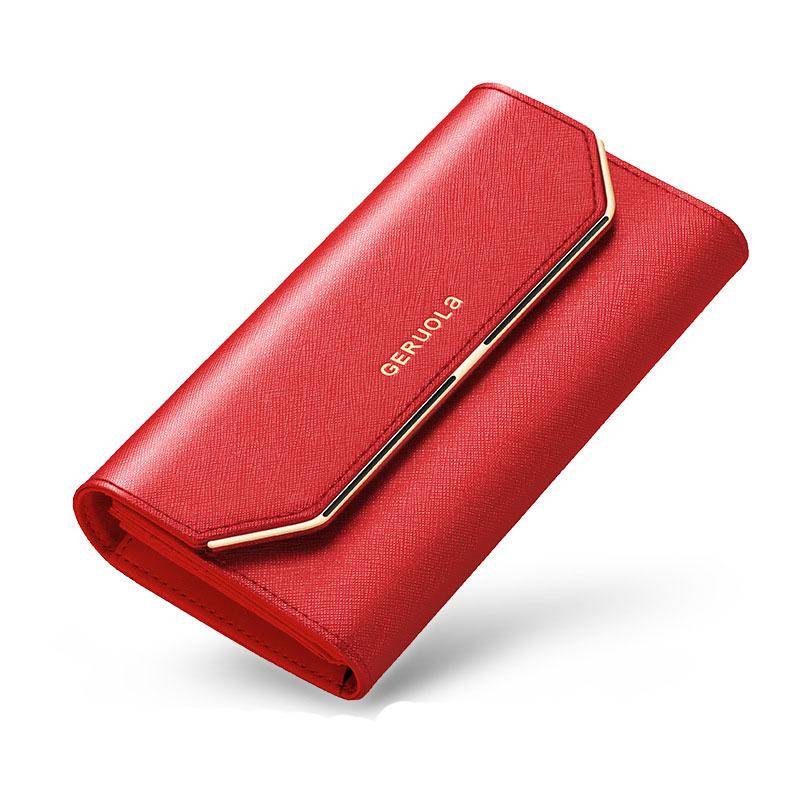 Leder Damen Geldbörse Neue Geldbörse Damen Lange Große Kapazität Multi-Karten-Position Clutch Bag Leder Geldbörse Handytasche rot von Joom DACH