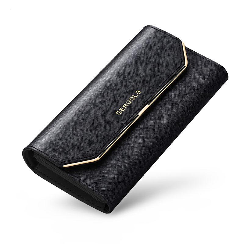 Leder Damen Geldbörse Neue Geldbörse Damen Lange Große Kapazität Multi-Karten-Position Clutch Bag Leder Geldbörse Handytasche schwarz von Joom DACH