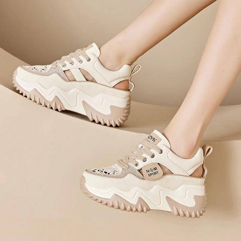 Leder Damenschuhe Herbst Tennis Damen Wohnungen Modis Clogs Plattform Weiche Mischfarben Casual Sneaker Echtes Leder Herbst Brea 40 apricot von Joom DACH