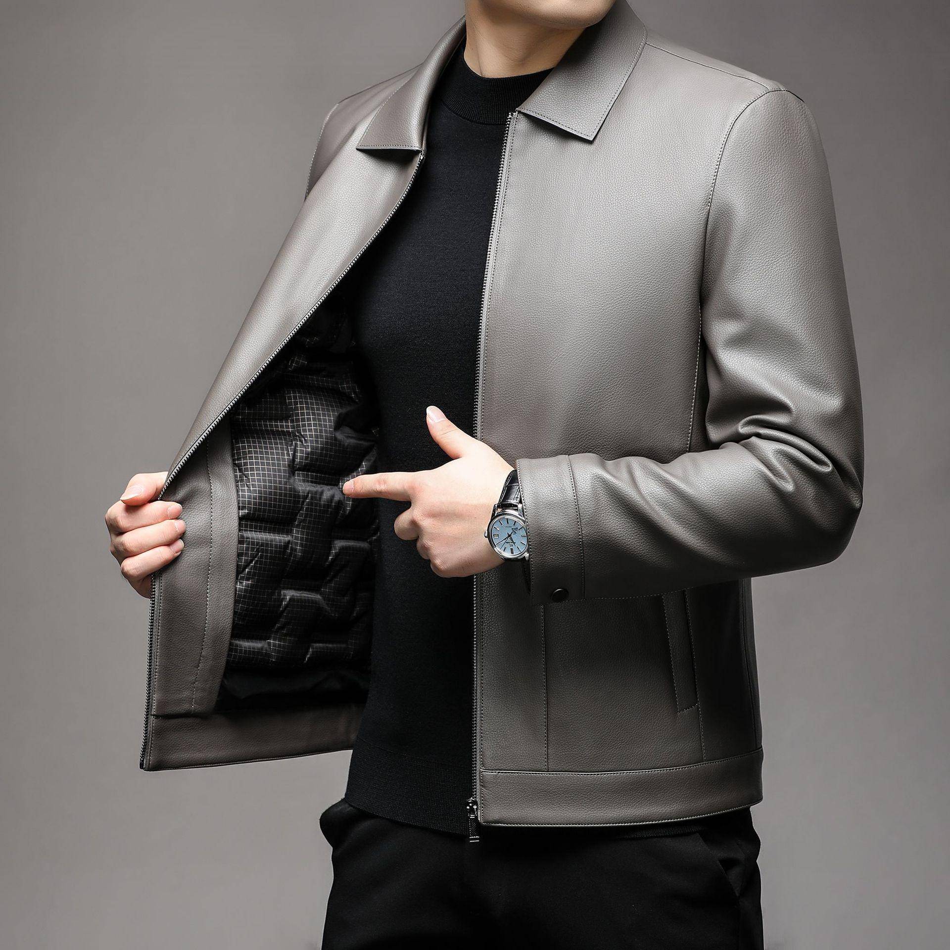 Leder Daunenjacke Herren Abnehmbares Gänsedaunenfutter Kurze Lederjacke Mittelalterliche Papa-Kleidung Verdickte Warme Lederjacke 4XL von Joom DACH