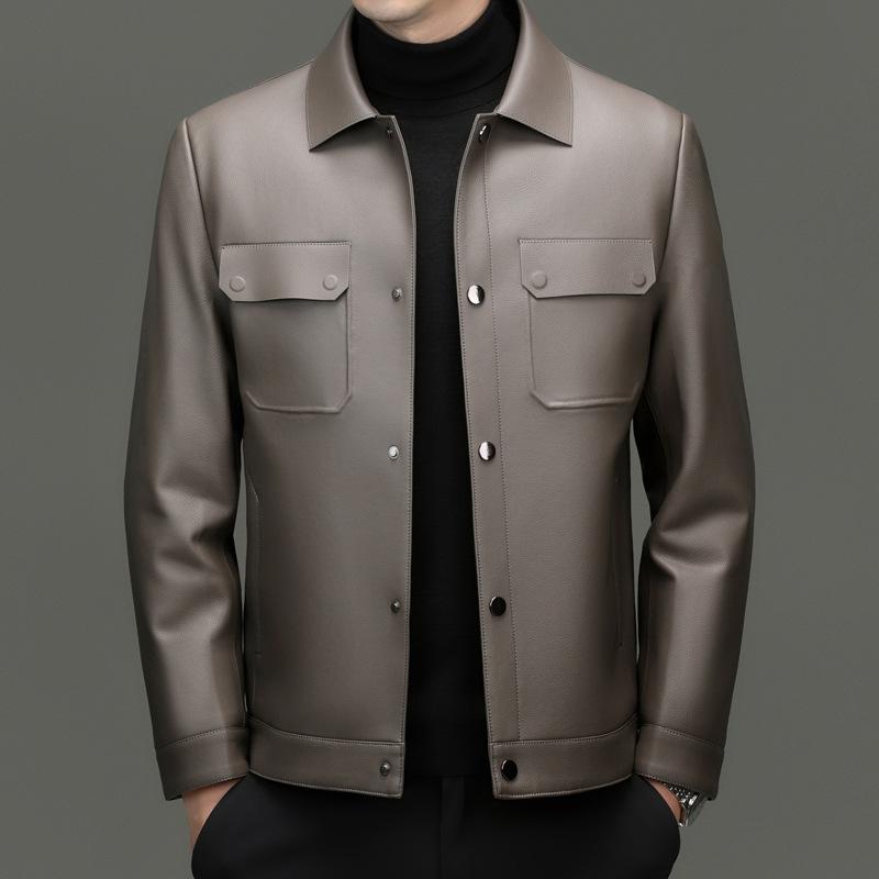 Leder Daunenjacke Herren Kurze Lederjacke Mittleren Alters Papas Verdickte Warme Lederjacke 4XL von Joom DACH