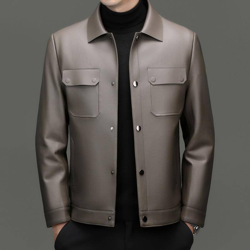 Leder Daunenjacke Herren Kurze Lederjacke Mittleren Alters Papas Verdickte Warme Lederjacke 4XL von Joom DACH