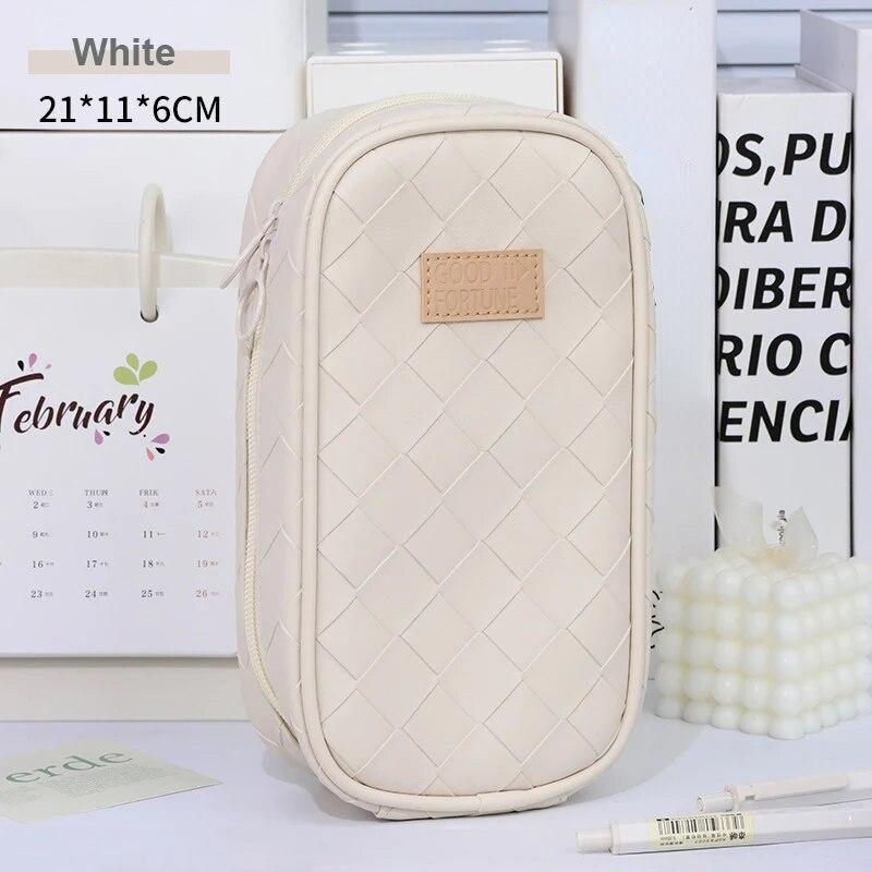 Leder-Federmäppchen, großes Fassungsvermögen, tragbare Stiftbox, Bleistiftbeutel, Schreibwaren-Aufbewahrungstasche, Schulbedarf beige von Joom DACH