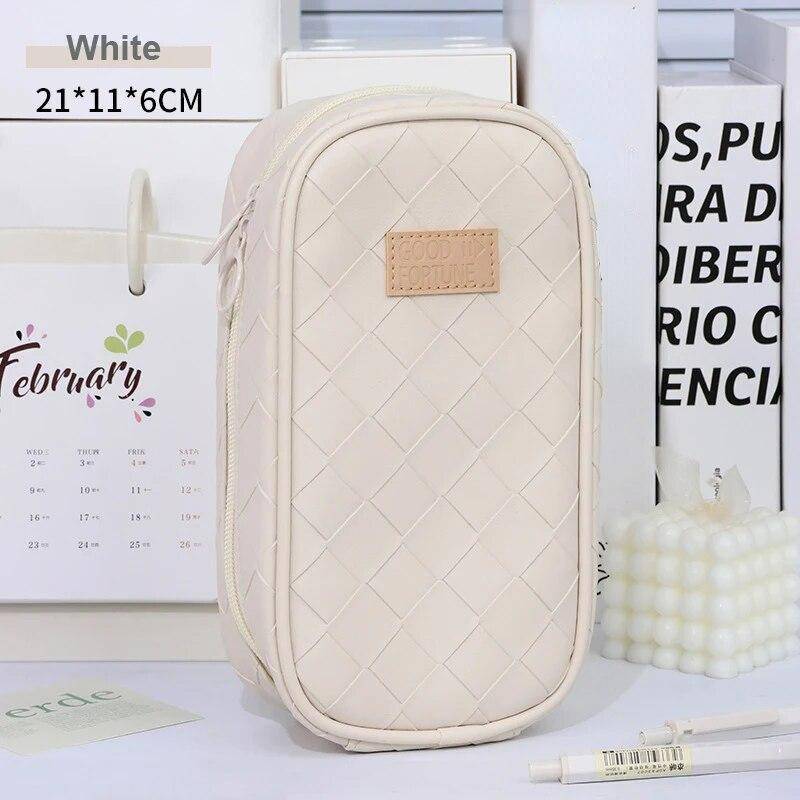 Leder-Federmäppchen, großes Fassungsvermögen, tragbare Stiftbox, Bleistiftbeutel, Schreibwaren-Aufbewahrungstasche, Schulbedarf beige von Joom DACH