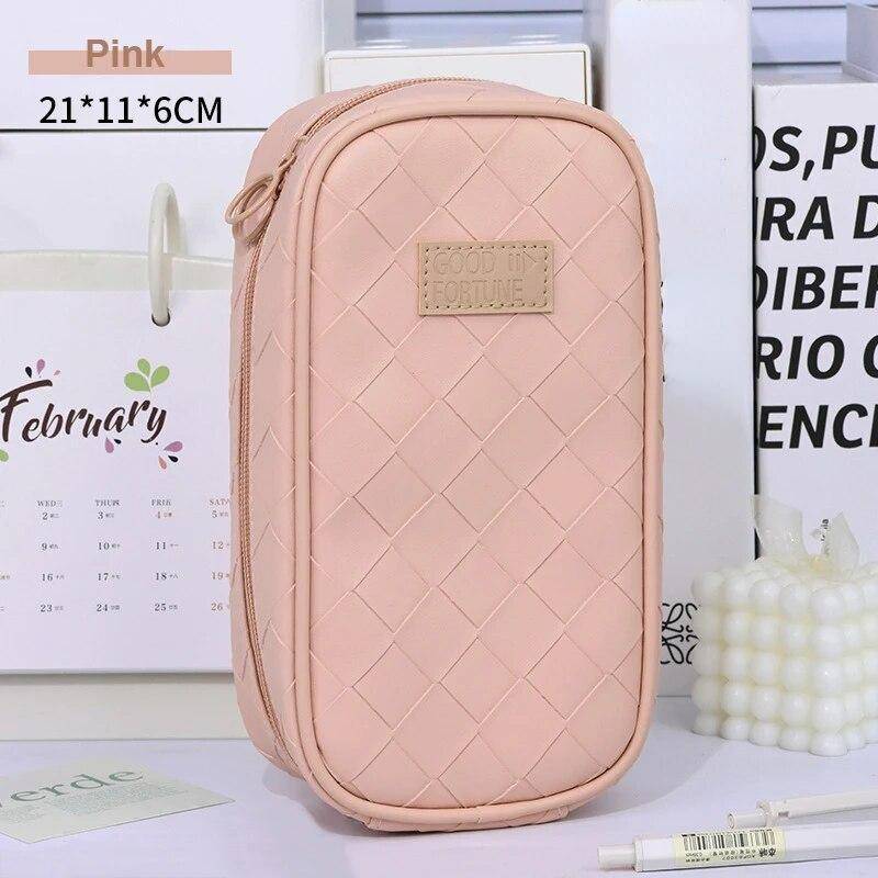 Leder-Federmäppchen, großes Fassungsvermögen, tragbare Stiftbox, Bleistiftbeutel, Schreibwaren-Aufbewahrungstasche, Schulbedarf rosa von Joom DACH