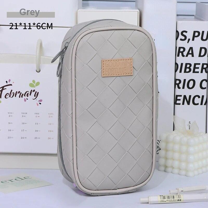 Leder-Federmäppchen, großes Fassungsvermögen, tragbare Stiftbox, Bleistiftbeutel, Schreibwaren-Aufbewahrungstasche, Schulbedarf grau von Joom DACH