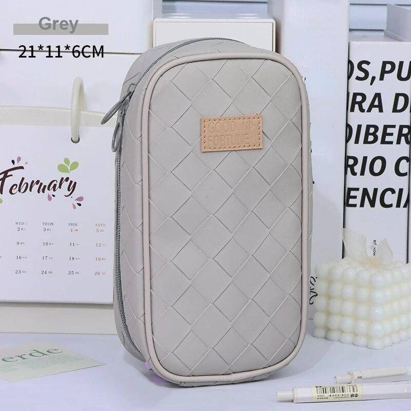 Leder-Federmäppchen, großes Fassungsvermögen, tragbare Stiftbox, Bleistiftbeutel, Schreibwaren-Aufbewahrungstasche, Schulbedarf grau von Joom DACH