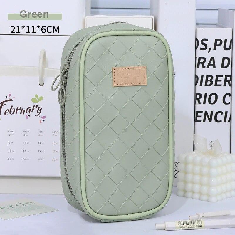 Leder-Federmäppchen, großes Fassungsvermögen, tragbare Stiftbox, Bleistiftbeutel, Schreibwaren-Aufbewahrungstasche, Schulbedarf grün von Joom DACH