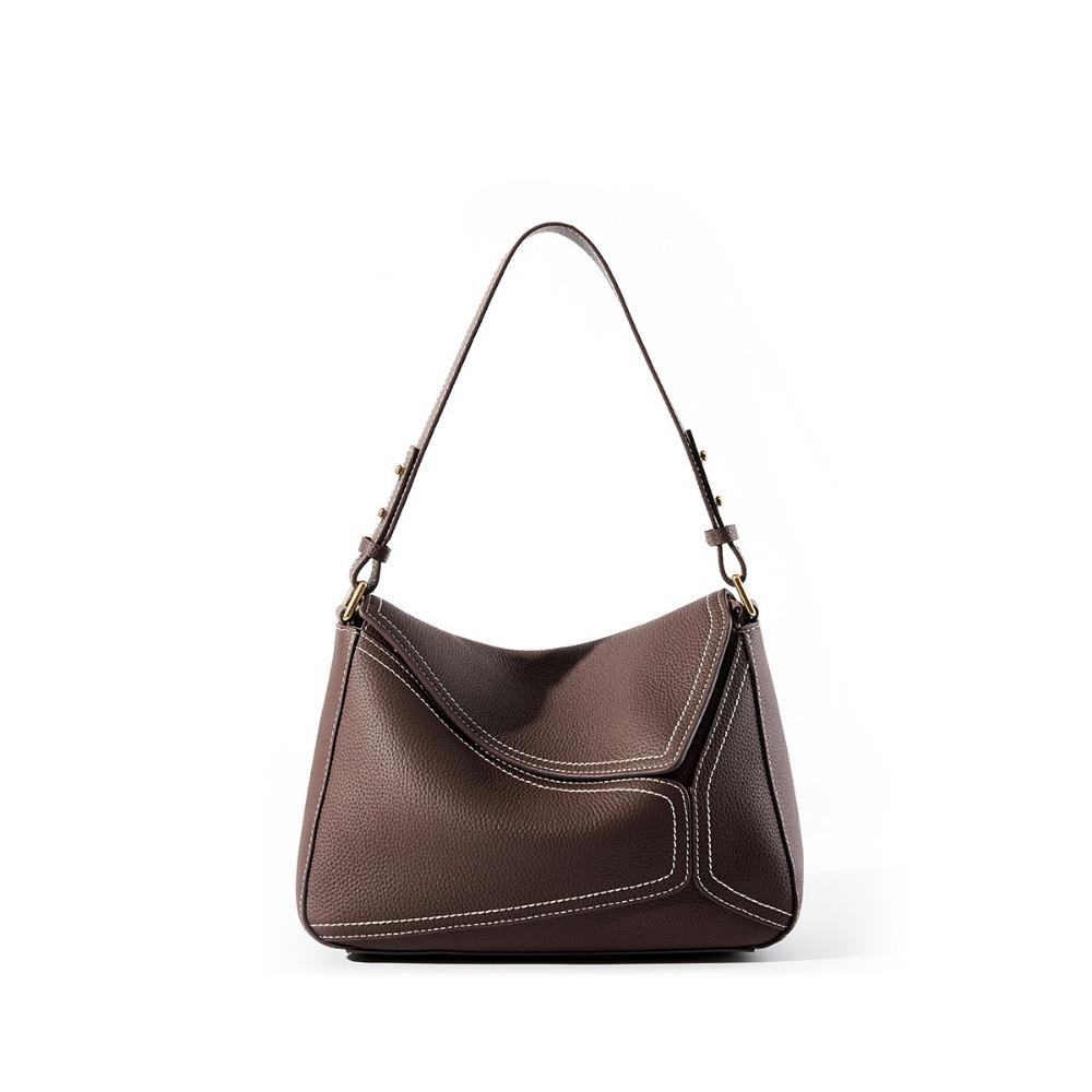 Leder Geometrisch Neu Vielseitig Pendler Rindsleder Achsel Damen Tasche Umhängetasche schokoladenbraun von Joom DACH