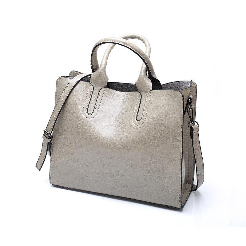 Leder Handtaschen Weibliche Top-Griff Tasche Vintage Damen Taschen Frauen Schulter Taschen Große Kapazität Tote graue von Joom DACH