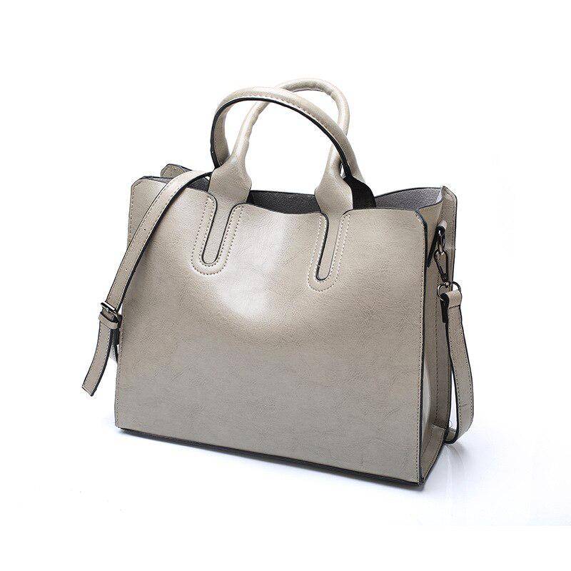 Leder Handtaschen Weibliche Top-Griff Tasche Vintage Damen Taschen Frauen Schulter Taschen Große Kapazität Tote graue von Joom DACH