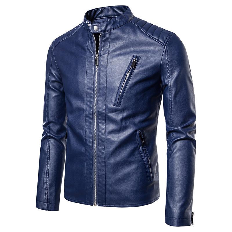 Leder Herren Freizeitjacke Koreanischer Stil Trendig Schlank und Gutaussehend Jugendlich Frühling und Herbst Motorradjacke M blau von Joom DACH