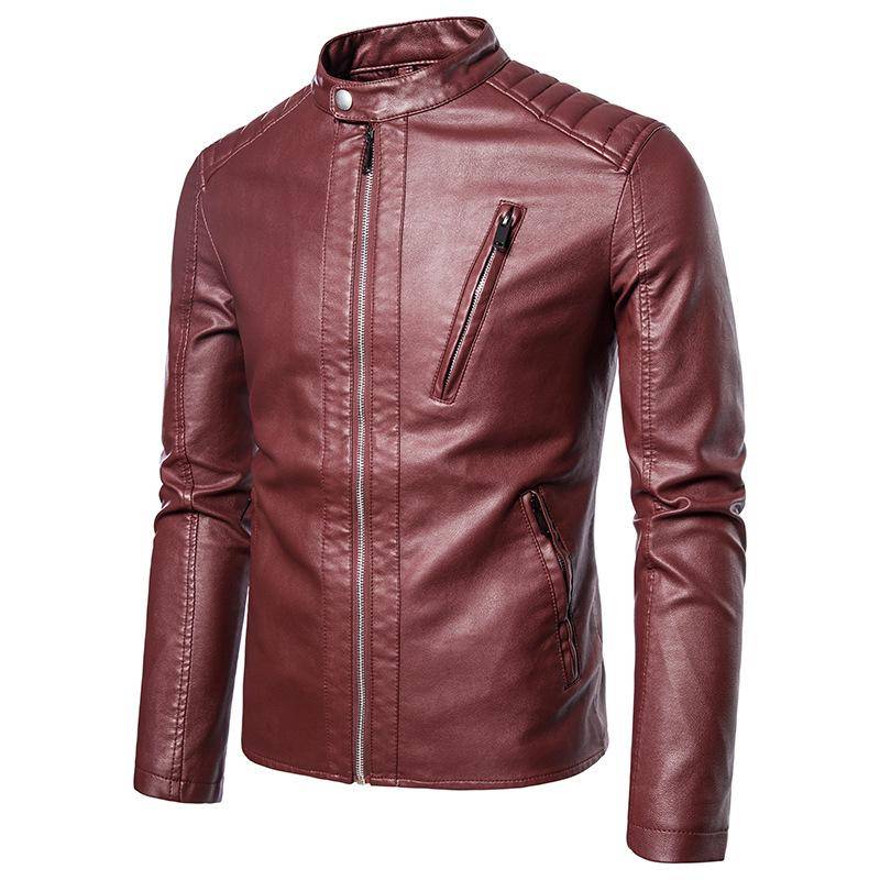 Leder Herren Freizeitjacke Koreanischer Stil Trendy Schlanke und Hübsche Jugend Frühling und Herbst Motorradjacke Jacke 5XL braun von Joom DACH