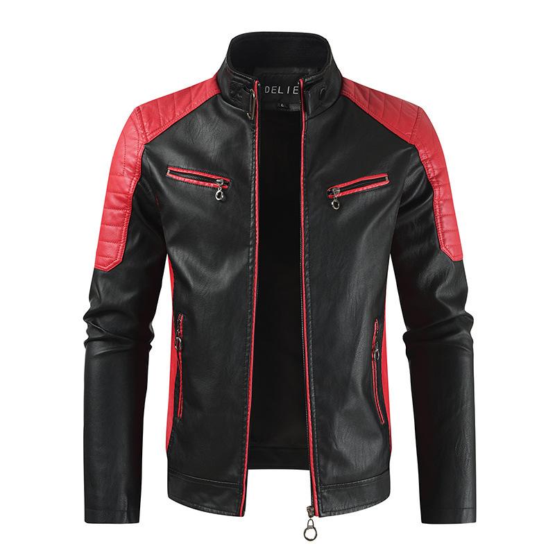 Leder Herren Frühling und Herbst dünne trendige Herrenjacken Graffiti Malerei Motorrad PU Lederjacke 3XL rot von Joom DACH