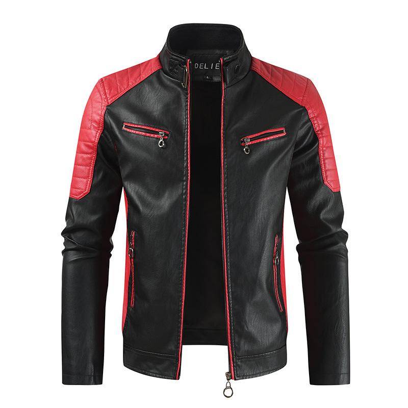 Leder Herren Frühling und Herbst dünne trendige Herrenjacken Graffiti Malerei Motorrad PU Lederjacke 3XL rot von Joom DACH