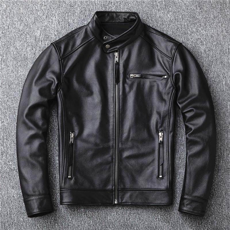 Leder Herren Kalbsleder Kurz Hübscher Kragen Junge Trend Motorrad Einzelne Lederjacke Jacke Neu L von Joom DACH