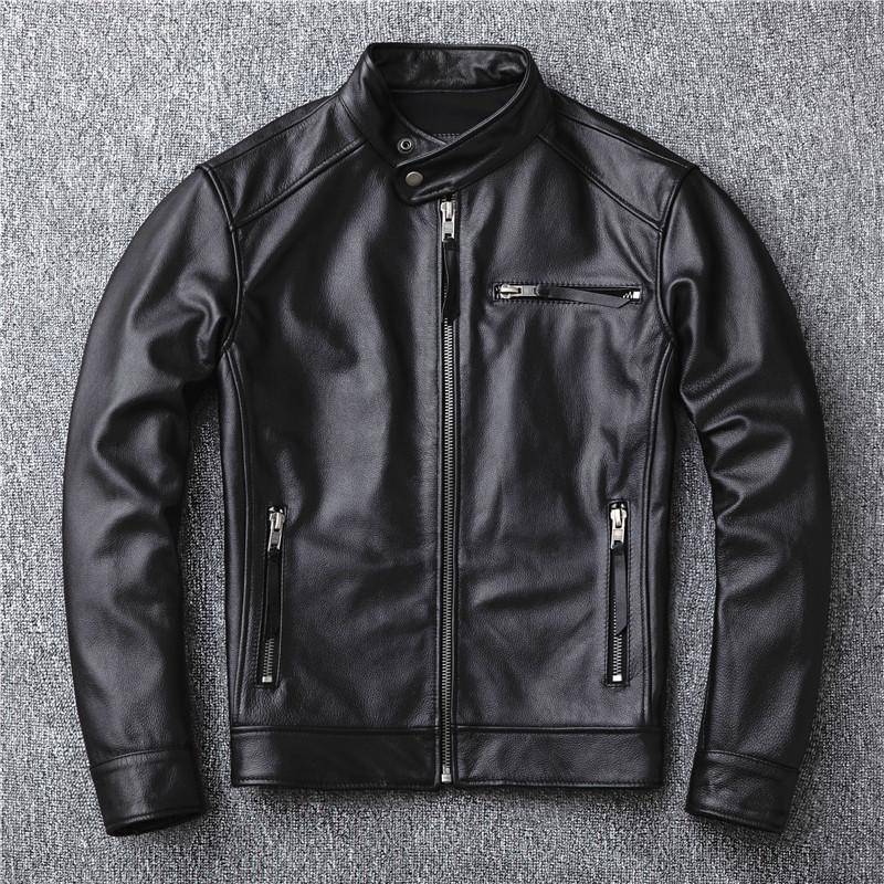 Leder Herren Kalbsleder Kurz Hübscher Kragen Junge Trend Motorrad Einzelne Lederjacke Jacke Neu L von Joom DACH