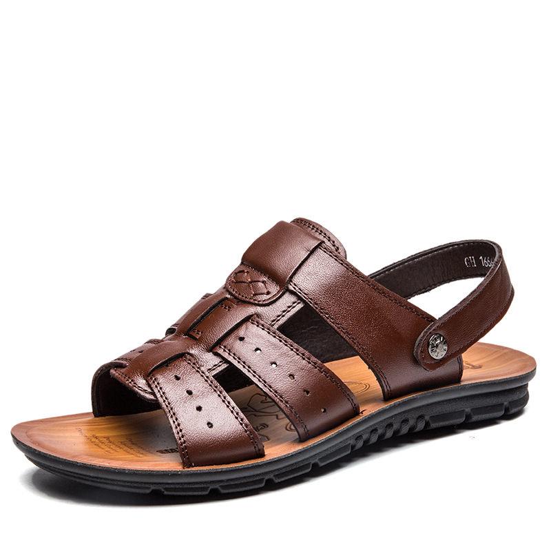 Leder Herren Sandalen Schuhe Schwarz Braun Handgenäht Sommer Atmungsaktiv Strand Herrenschuhe 46 braun von Joom DACH