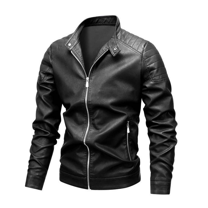 Leder Herren Slim Fit Jacke Trendige Jacke Herren Motorradbekleidung Große Größe Stehkragenjacke Top 5XL von Joom DACH