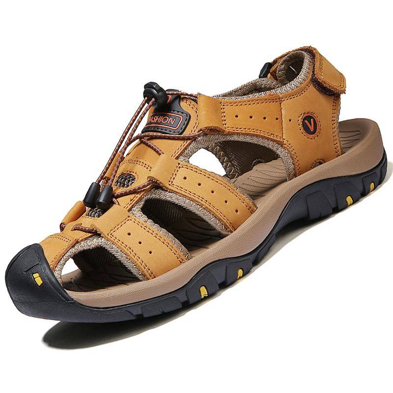 Leder Herrenschuhe Sommer Neu Große Größe Herren Sandalen Herren Sandalen Mode Sandalen Hausschuhe Große Größe 38-47 39 gelb von Joom DACH