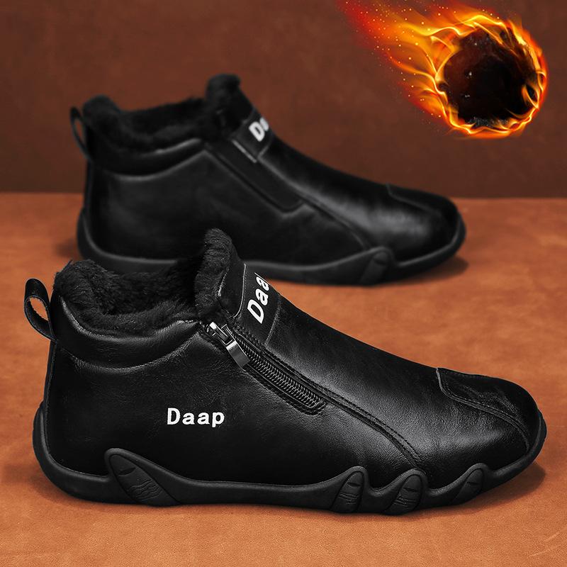Leder Herrenschuhe für Männer 2025 Winterstiefel für Männer Reißverschluss Sneaker Warme Stiefeletten Kurze Plüschschuhe 42 schwarz von Joom DACH