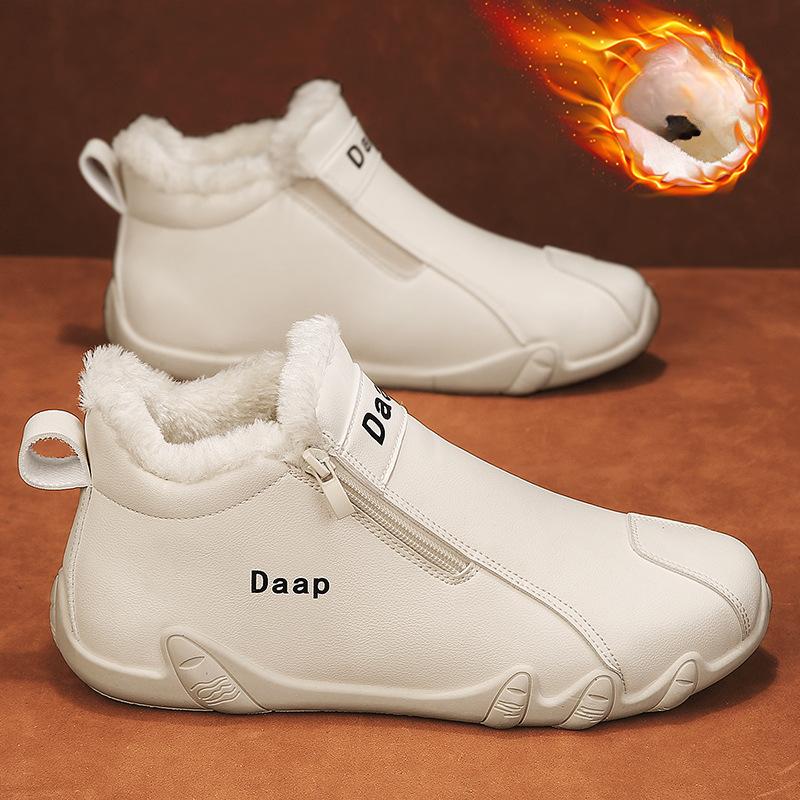 Leder Herrenschuhe für Männer 2025 Winterstiefel für Männer Reißverschluss Sneaker Warme Stiefeletten Kurze Plüschschuhe 44 beige von Joom DACH