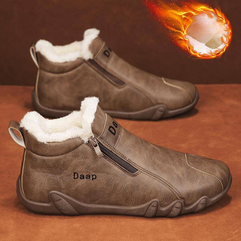 Leder Herrenschuhe für Männer 2025 Winterstiefel für Männer Reißverschluss Sneaker Warme Stiefeletten Kurze Plüschschuhe 44 braun von Joom DACH